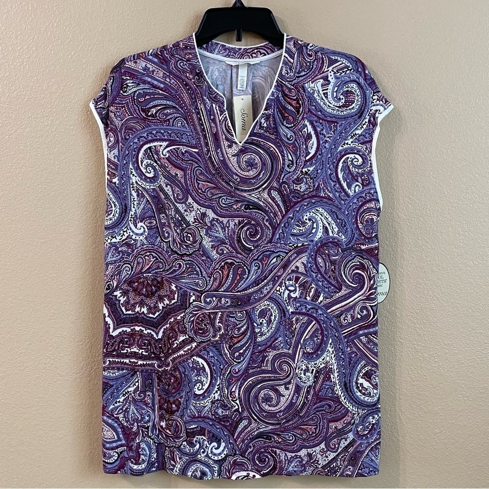 Soma New Size L Fanciful Scroll Grape Purple Cool Nights Mandarin‎ Popover Top